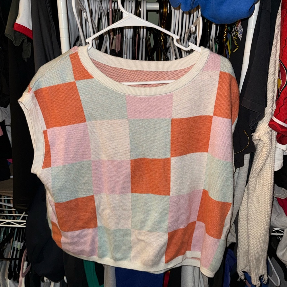 Colorful Checkered Knit Top